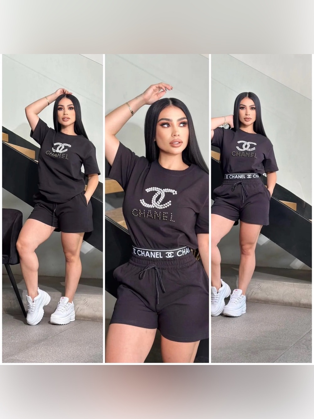 Chanel Black Pearl Logo Women’s Shorts Set size S/M